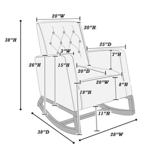 English Elm Rocker Diamond-Tufted Upholstered Rocking Chair with Plush Cushions, Exposed Legs, Elegant Accent Steel Gray 29 L x 28 W x 20 H B089P240471