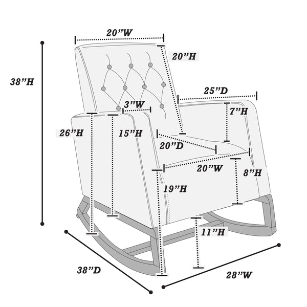 English Elm Rocker Diamond-Tufted Upholstered Rocking Chair with Plush Cushions, Exposed Legs, Elegant Accent Steel Gray 29 L x 28 W x 20 H B089P240471