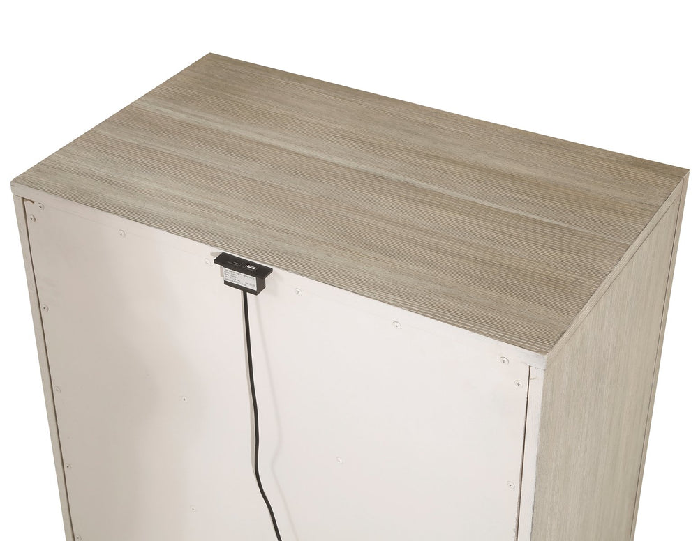 English Elm Light Gray 3-Drawer Nightstand with Charging Port, Modern Ash Veneer Bedside Table, Pewter Hardware, 28"x17.5"x29" B011P363262