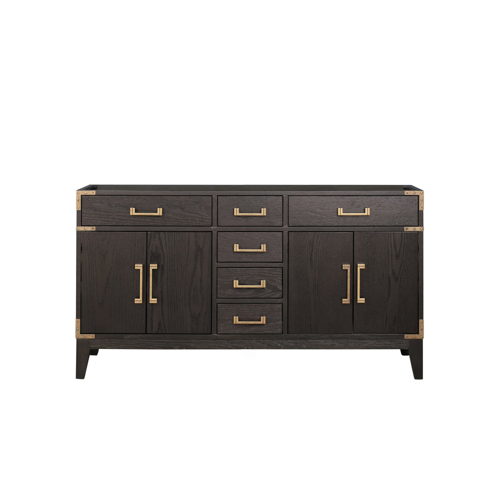 English Elm Brown Oak Double Bath Vanity - Stylish 60" W Solid Wood Storage Solution For Family Bathrooms & More B2731P259839