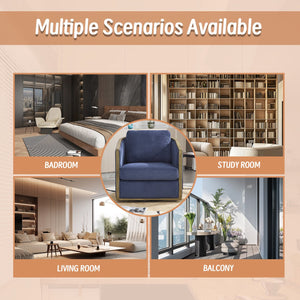 English Elm Corduroy Swivel Barrel Chair with Sturdy Wood Frame & Metal 360° Base, Plush Corduroy Comfort Pop Navy W395P220273