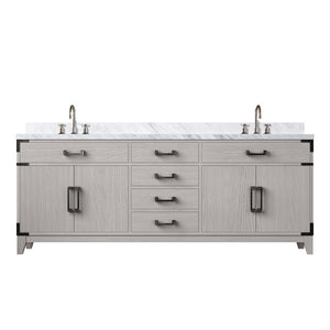 English Elm White Oak Double Bath Vanity With Carrara Marble Top, Chrome Faucet – Stylish & Spacious Design! B2731P259948-GIGA