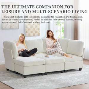 English Elm UNITED Modular 6-Seat Sectional Sofa with Removable Ottoman, Storage Compartments, Convertible Comfort Beige W1568S00242
