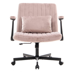 English Elm Pink Velvet Criss Cross Office Chair with Wheels, Ergonomic Swivel, Adjustable Tilt, Plush Linen Support W3394P336175