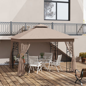 English Elm Outsunny Steel Patio Gazebo with Vented Canopy Mesh Netting and Ornate Corner Frame W2225P174220