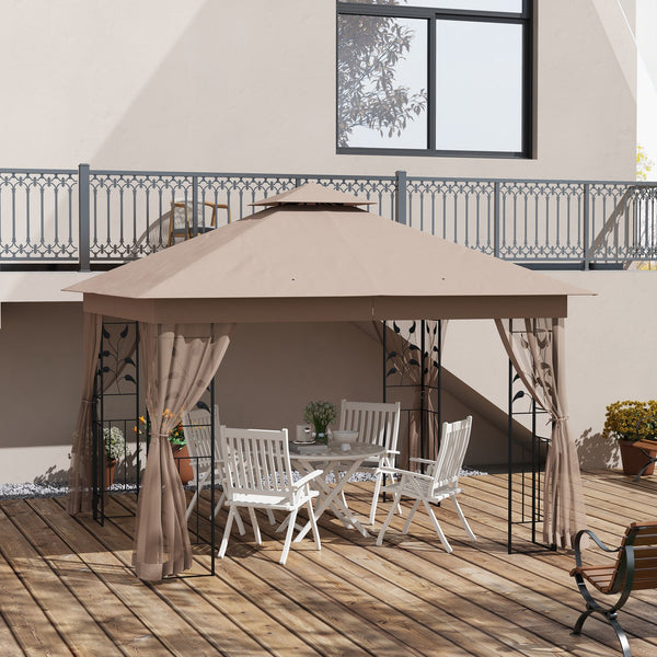 English Elm Outsunny Steel Patio Gazebo with Vented Canopy Mesh Netting and Ornate Corner Frame W2225P174220