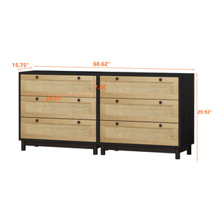 English Elm 3-Drawers Storage Cabinet Set Of 2 - Stylish Rope Woven Fronts For Modern Bedroom & Living Room Use W757S00033