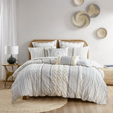 INK+IVY Imani Global Inspired Cotton Printed Duvet Cover Set with Chenille II12-997 Ivory