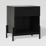 24" Reeded Wood 1 Drawer Nightstand Black PRSB4CBL2 Walker Edison