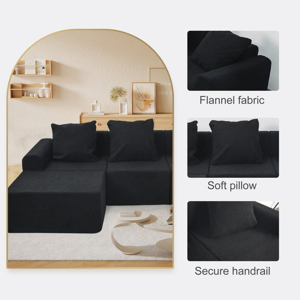 English Elm Convertible Modular Velvet Sectional Sofa Set Antique Black - CertiPUR-US Foam, Machine Washable Covers, Stain Resistant Comfort W3341P329088