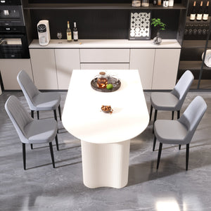 English Elm 63" Cream & Grey Dining Set - 5-Piece Modern Mdf Table With 4 Ergonomic Pu Chairs For Home & Kitchen W2189S00742