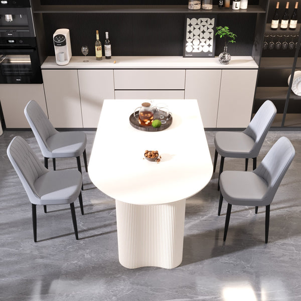 English Elm 63" Cream & Grey Dining Set - 5-Piece Modern Mdf Table With 4 Ergonomic Pu Chairs For Home & Kitchen W2189S00742