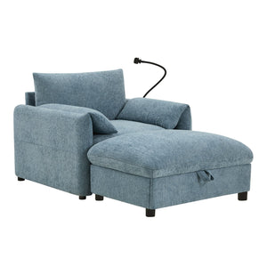 English Elm 37" Oversized Chenille Armchair with Ottoman Usb Charging Pocket Spring Living Room Blue N723P387145C