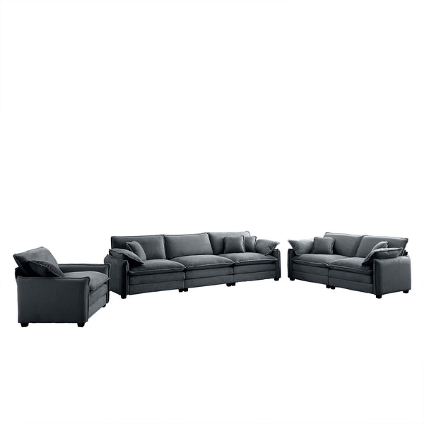 English Elm 3 Piece Comfortable Oversized Sectional Sofa Set – Plush Grey Corduroy With Memory Foam Cushions W714S00747