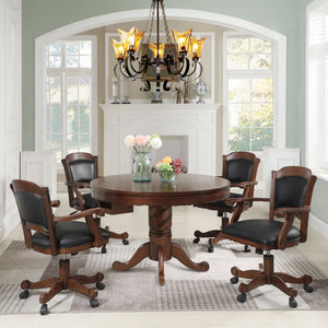 English Elm Chilmark Five Piece Game Set with Carved Pedestal Base and Leatherette Caster Chairs B062S00895