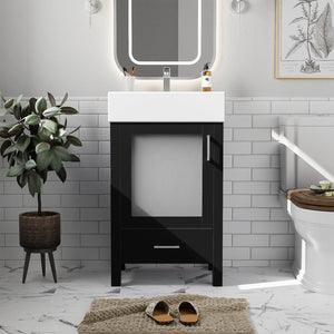 English Elm 20-Inch modern bathroom vanity with ceramic sink, soft-close door and ample storage for small spaces Black WF324691AAB