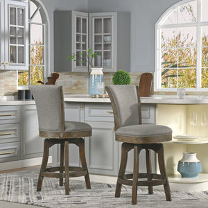 English Elm Jennifer Taylor Home - Henry 27" Armless Swivel Counter Height Bar Stool Heathered Linen Upholstered High Back Support Gray B2719P238374