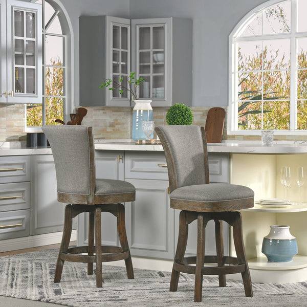 English Elm Jennifer Taylor Home - Henry 27" Armless Swivel Counter Height Bar Stool Heathered Linen Upholstered High Back Support Gray B2719P238374