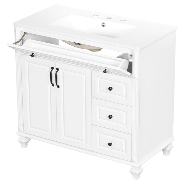 English Elm 36" Elegant Bathroom Vanity With Ceramic Sink, Solid Wood Cabinet, Modern Storage & Black Handles N725P356069K