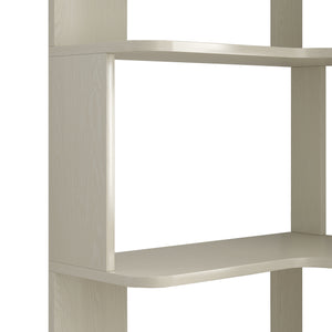 English Elm 6 Tier Freestanding L-Shaped Corner Bookshelf with Anti-Tip, Rounded Corners, 3D Wood Grain Finish White Oak W2899P372515