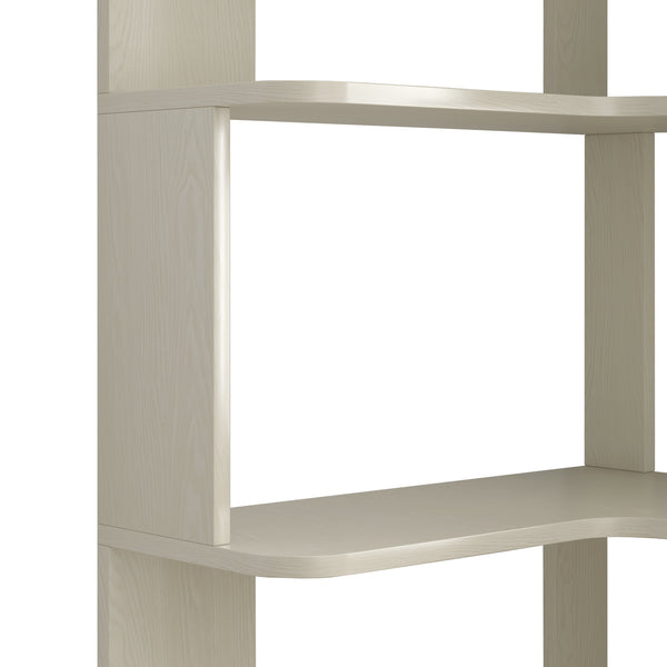 English Elm 6 Tier Freestanding L-Shaped Corner Bookshelf with Anti-Tip, Rounded Corners, 3D Wood Grain Finish White Oak W2899P372515