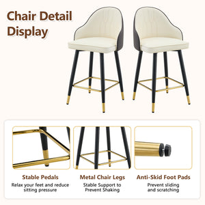 English Elm Set of 2 Pu Leather Barstools with Gold Footrest Curved Back for Kitchen Island Dark Gray,White+Black W1151P383772
