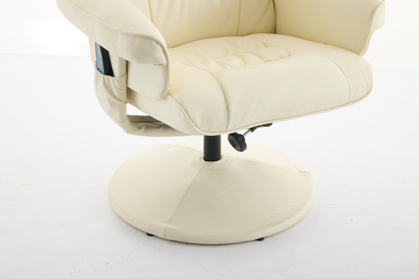 English Elm 015-Recliner Ergonomic Swivel Massage Chair with Ottoman, Heated 5-Point Vibration, 140° PU Recliner Beige W2636P262437