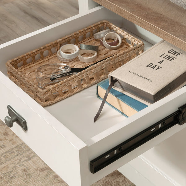 English Elm Desk, Modern Cottage-Style With White Finish & Wood-Tone Top - Perfect For Small Spaces & Easy Assembly B356P402733