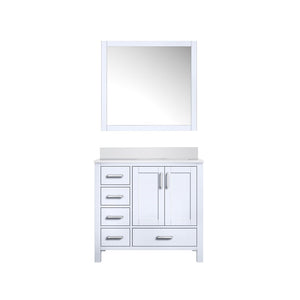 English Elm White Bath Vanity Set With Right Offset Quartz Top & Matching Mirror - Modern Storage Solution B2731S00682-GIGA