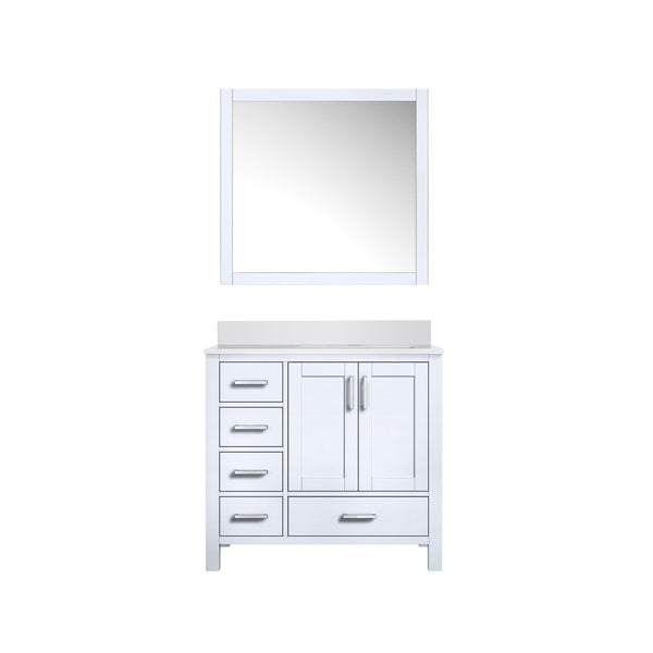 English Elm White Bath Vanity Set With Right Offset Quartz Top & Matching Mirror - Modern Storage Solution B2731S00682-GIGA