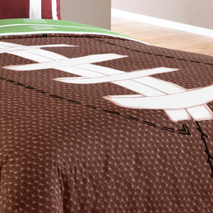 English Elm Field Goal 5Pc Twin Comforter Set Brown Polyester Reversible Bedding with Goal & Football Pillows, Kid-Friendly Sports Decor, Durable Cozy Fill B340P342007