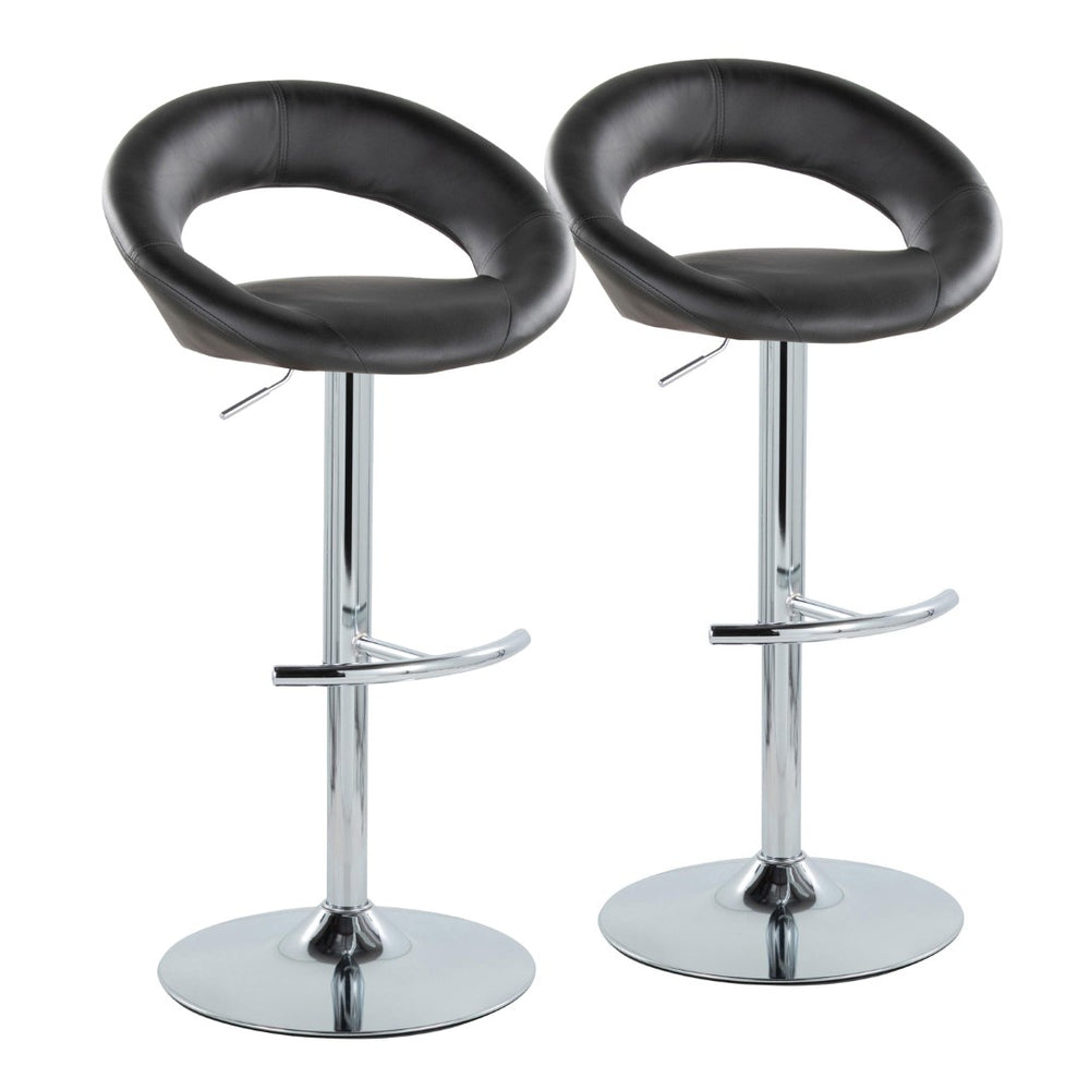 English Elm Posh Adjustable Barstool Set Of 2 With Chrome Base & Black Faux Leather - Stylish Swivel Comfort B202S00997-GIGA