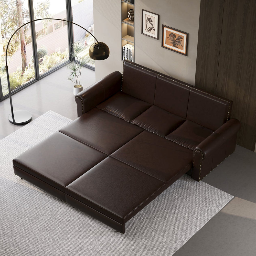 English Elm Chesterfield Velvet King Sleeper Sofa with Nailhead Trim and Rolled Arms for Living Room Dark Brown W1885S00360