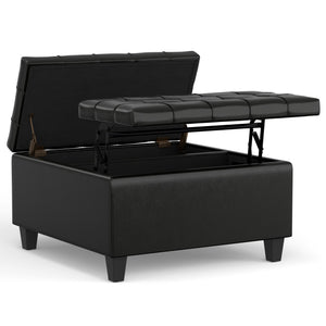 English Elm Harrison Square Lift-top Storage Ottoman in Vegan Leather for Compact Living Rooms Black B136P254716