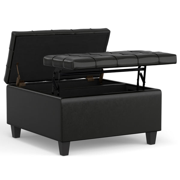 English Elm Harrison Square Lift-top Storage Ottoman in Vegan Leather for Compact Living Rooms Black B136P254716