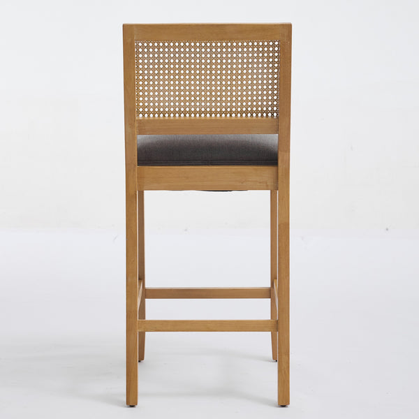 English Elm Full Solid wood rattan-back dining chair with breathable matte linen cushion, high-resilience foam comfort W1143P384366 W1143P384366