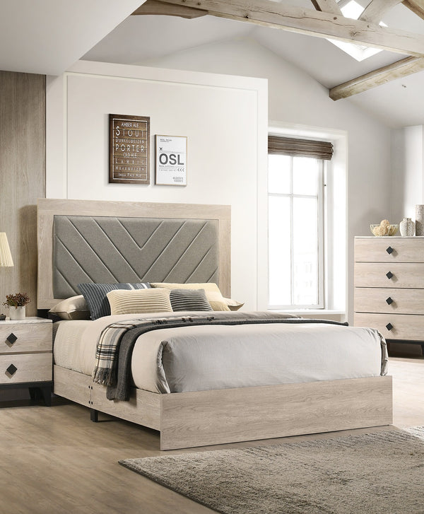 English Elm Contemporary Cream California King Bedframe With Stylish V-Design Headboard - Durable Rubberwood B011P236816