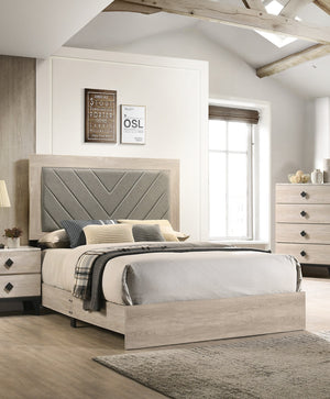 English Elm Contemporary Cream Queen Bed Frame With V-Design Headboard - Stylish Rubberwood Bedroom Furniture B011P236815