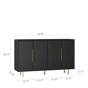 English Elm Black Fluted Buffet Cabinet Modern Sideboard with Adjustable Shelves, Large Storage Credenza for Living Room Decor W1321P171785