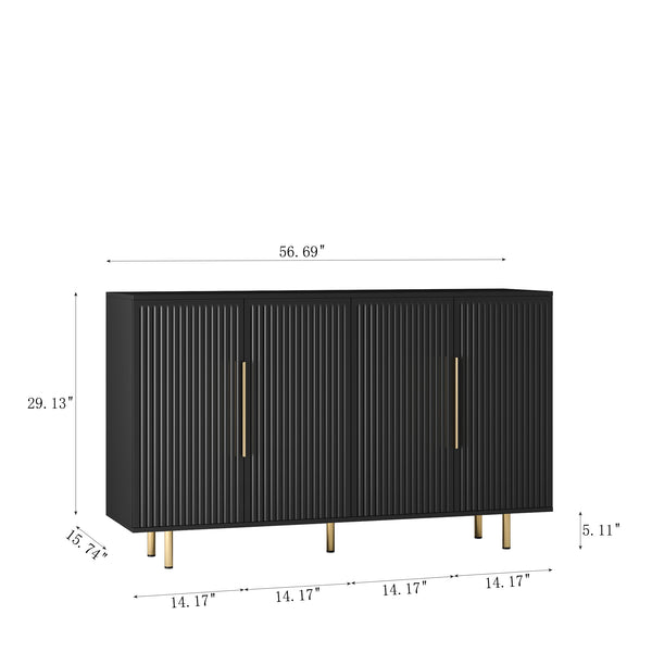 English Elm Black Fluted Buffet Cabinet Modern Sideboard with Adjustable Shelves, Large Storage Credenza for Living Room Decor W1321P171785
