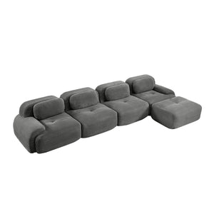 English Elm 4-seat Modular Corduroy Sectional Sofa with Curved Armrests for Living Rooms Grey W714S01271