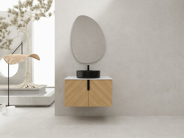 English Elm 30" Bathroom Vanity With Wall-Mounted Design, Ceramic Vessel Sink & Soft-Close Doors For Modern Homes W999S00447