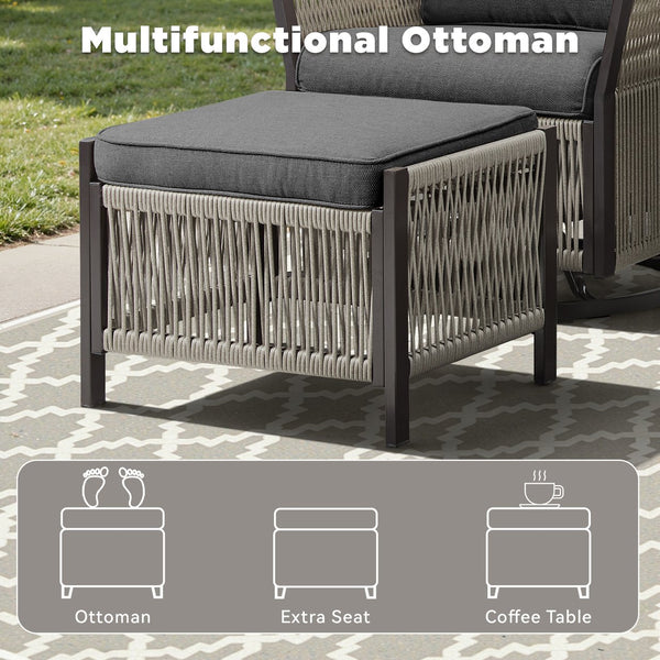 English Elm Outdoor Pe Wicker Patio Ottoman Set of 2 with Cushions for Deck or Backyard T3773P419406