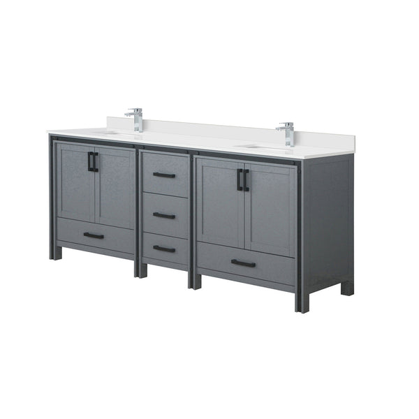 English Elm Dark Grey Double Bath Vanity With White Quartz Top, Complete Faucet Set & Ample Storage Solution B2731P260665