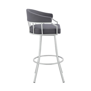 English Elm Wyden 30" Swivel Faux Leather Bar Stool with Brushed Metal Base, 360° Rotation, Footrest Gray B2736P268609