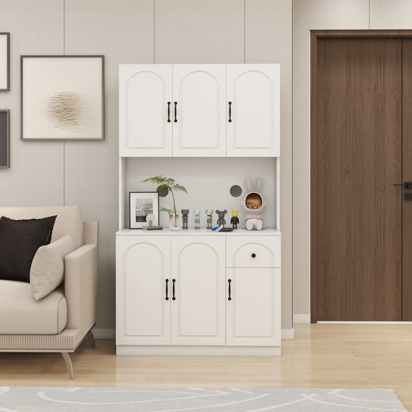 English Elm Kitchen Island with Extensible Wood Top Spice Towel Rack Storage on Casters W282S00034