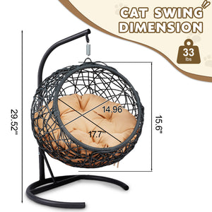 English Elm Cat Swing Bed With Stand & Removable Cushion - Stylish Egg Chair For Cozy Naps & Playtime Fun! W2500P283880
