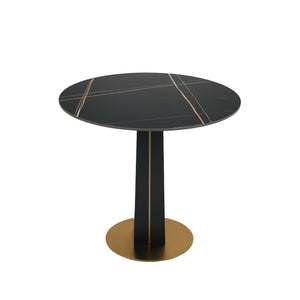 English Elm Modern Round Negotiation Table - 85Cm Black Sintered Stone Top With Luxurious Golden Metal Base W1535S00586