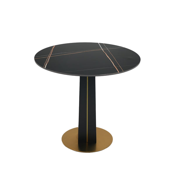 English Elm Modern Round Negotiation Table - 85Cm Black Sintered Stone Top With Luxurious Golden Metal Base W1535S00586