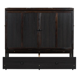 English Elm Full Size Wall Murphy Bed Cabinet with Storage Drawer and Built-in Usb Charging Espresso N708P205903P
